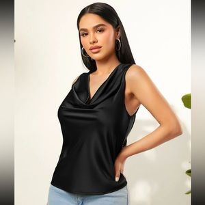 Black Draped Satin Top Large